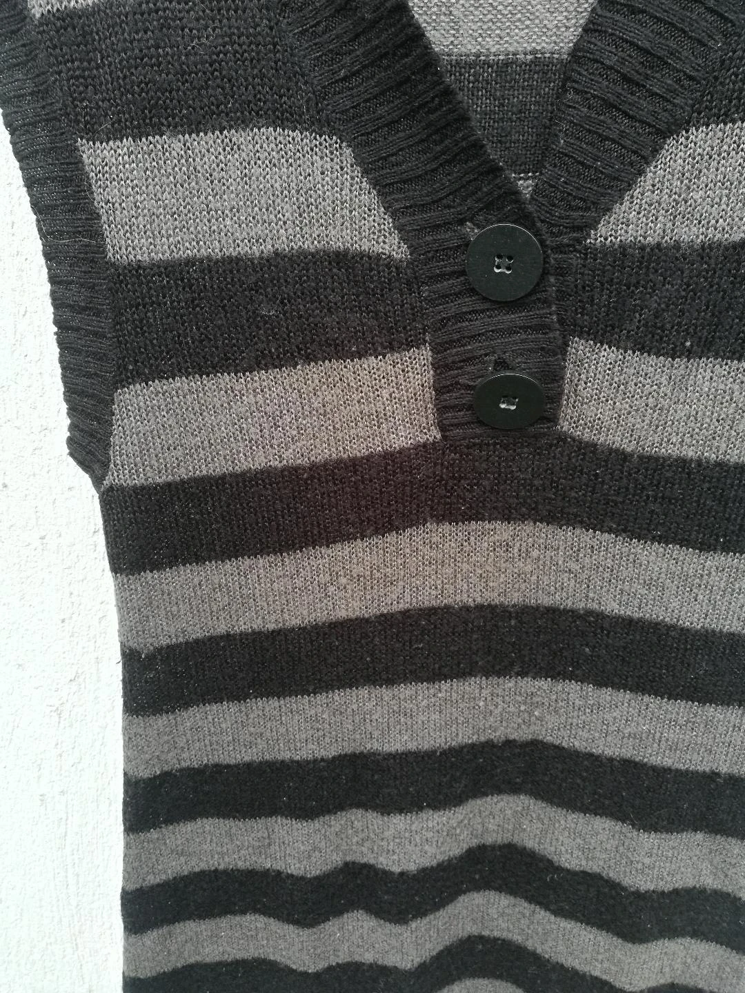 Winterjurk/overgooi van wol/gebreid gestreept zwart/taupe grijs TXL (maat klein) – photo 6